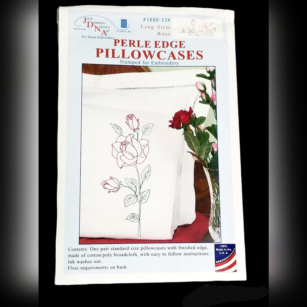 Perle Edge Pillowcases to Embroider Jack Dempsey Needle Art Rose‎ NEW VTG